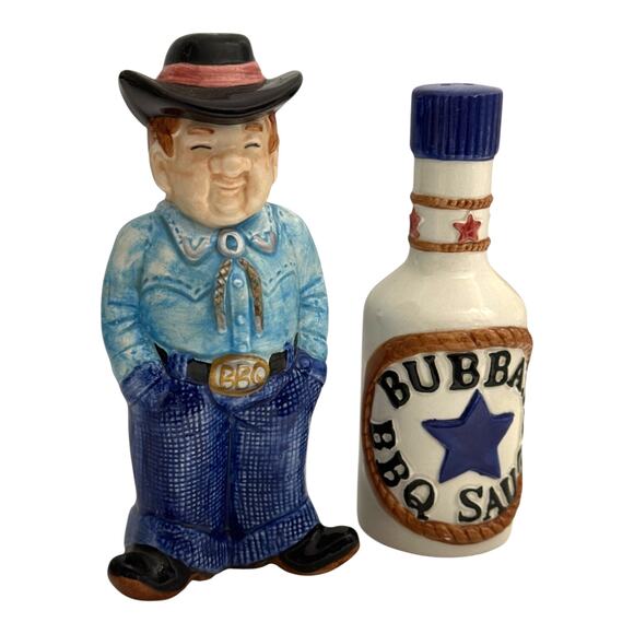 BUBBA'S Barbeque Salt & Pepper Shaker Western Cowboy Hand Painted OCI 1992 RARE - Picture 13 of 13